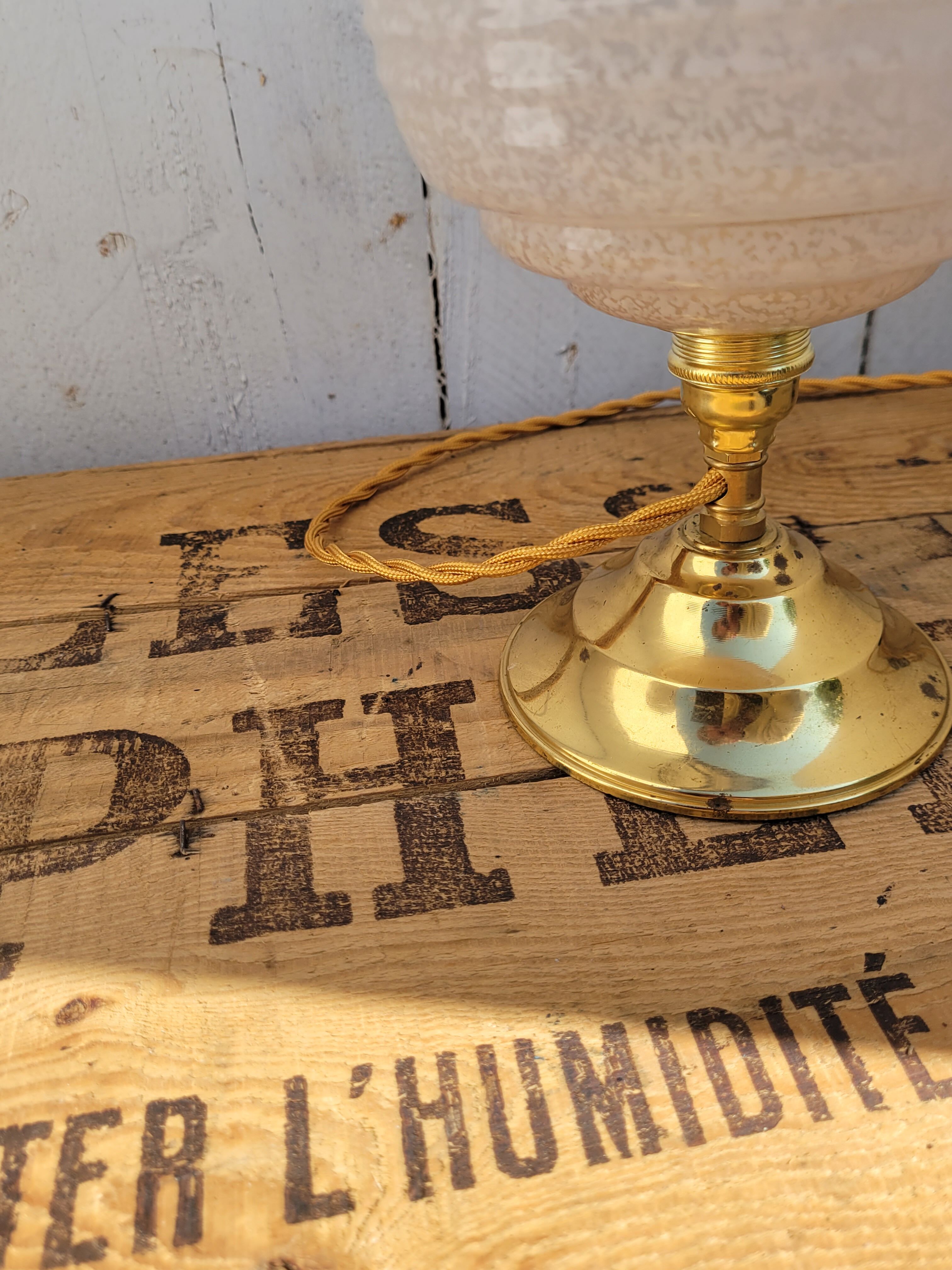 Clichy glass and brass globe lamps