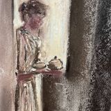 Signed pastel painting “breakfast at sunrise” dimensions approx. 30x21 cm on paper