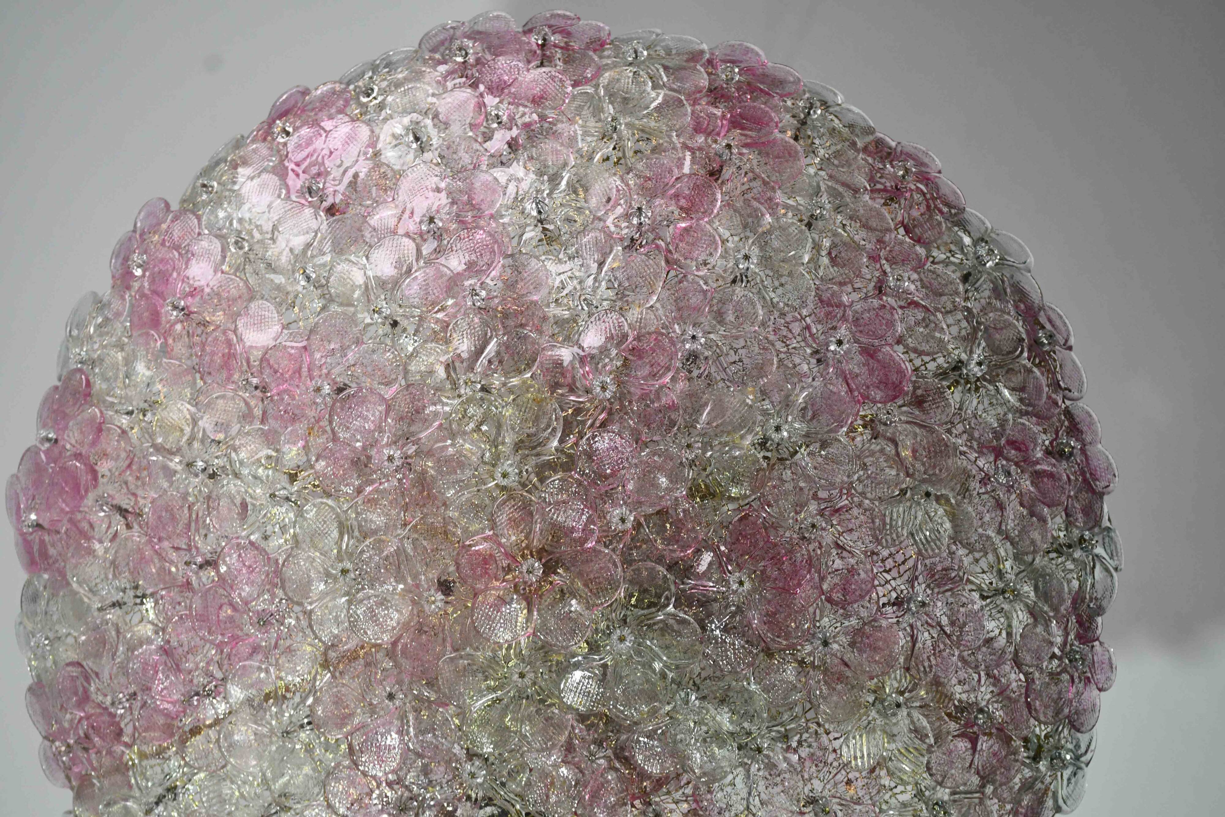 Wonderful Extra Large Size Pink Murano Glass Ceiling Light Flower by Seguso
