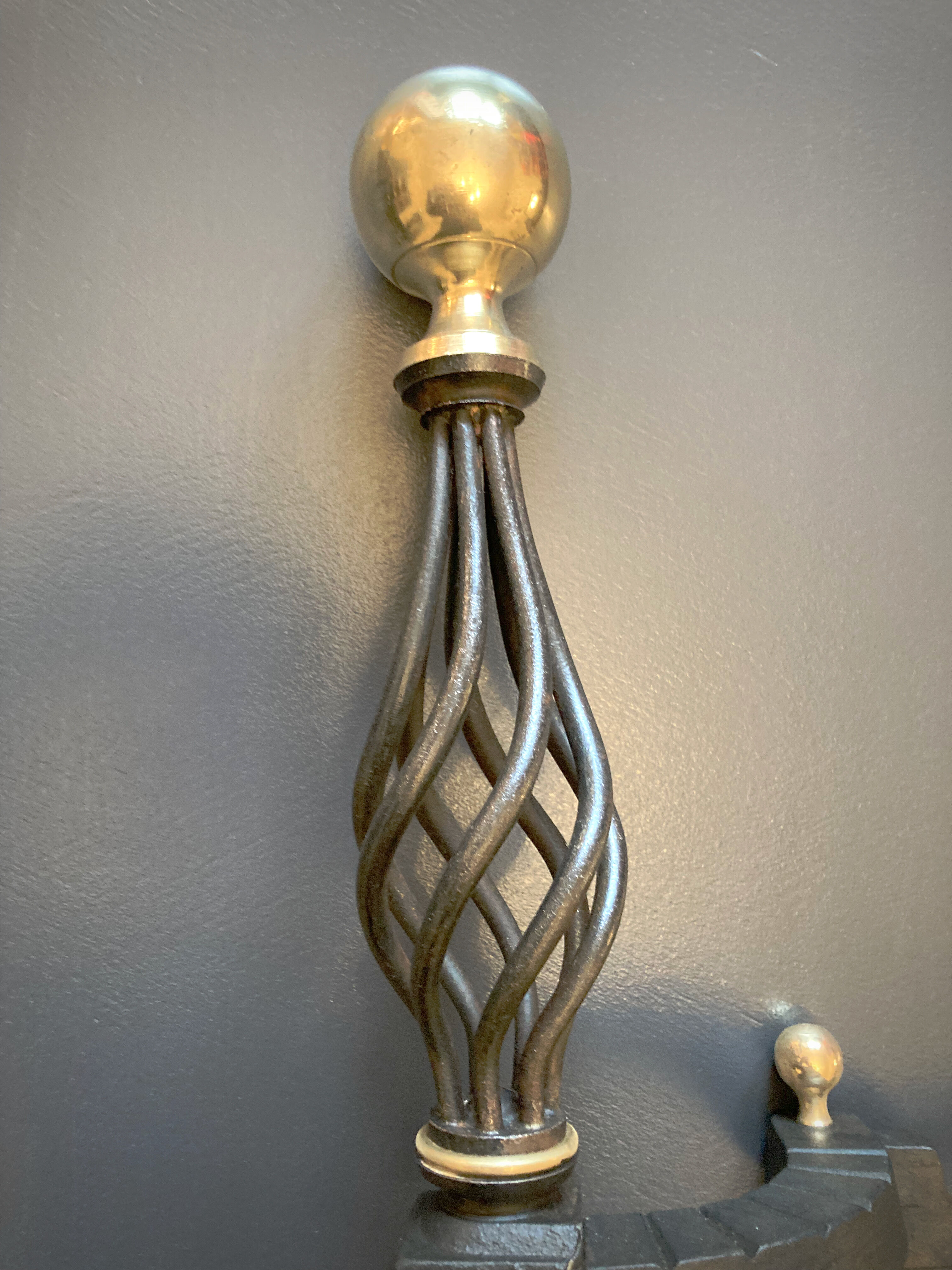 Chenets modernist bronze and cast iron