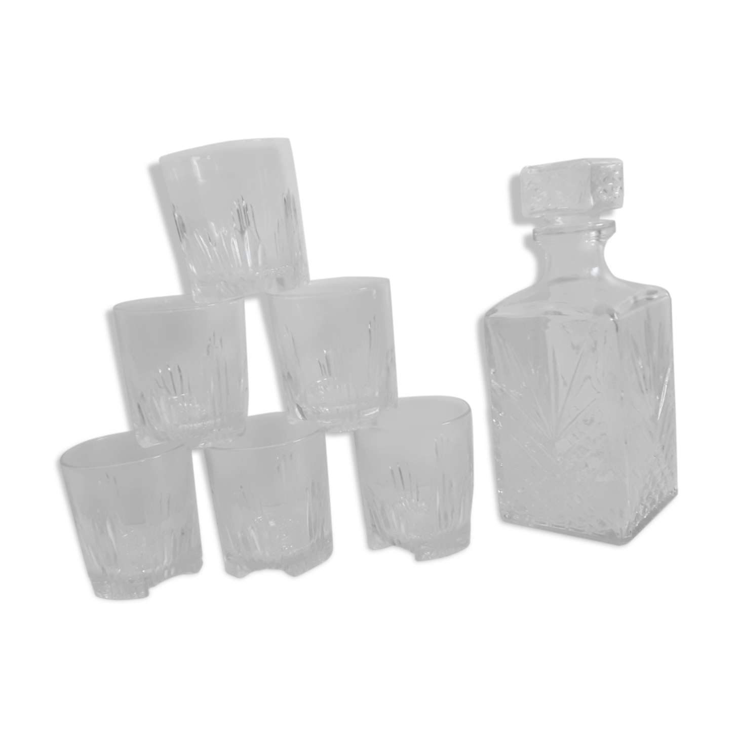 Set 6 sky glasses and square carafe