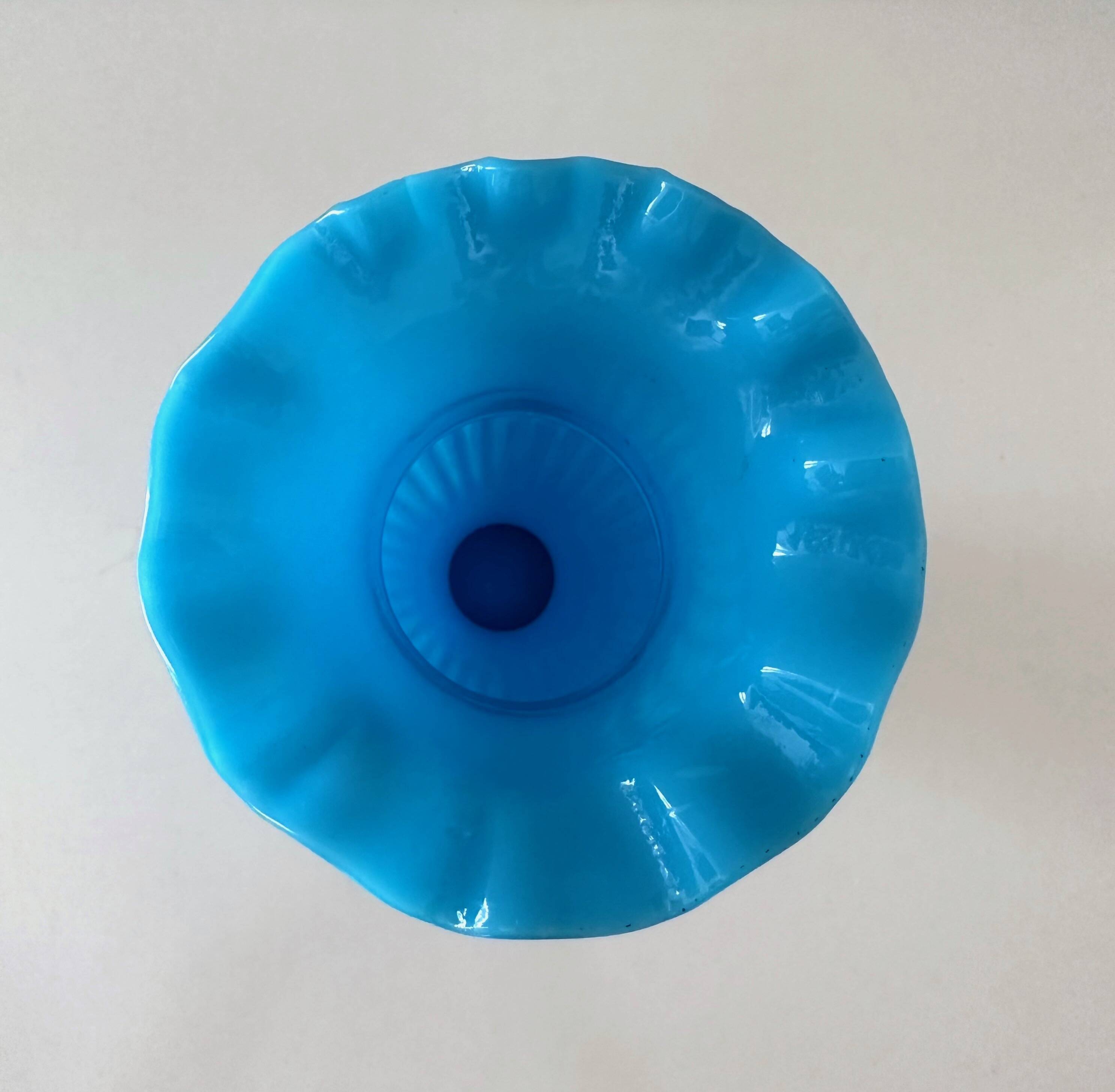 Antique Portieux Vallerysthal vase, blue opal glass vase