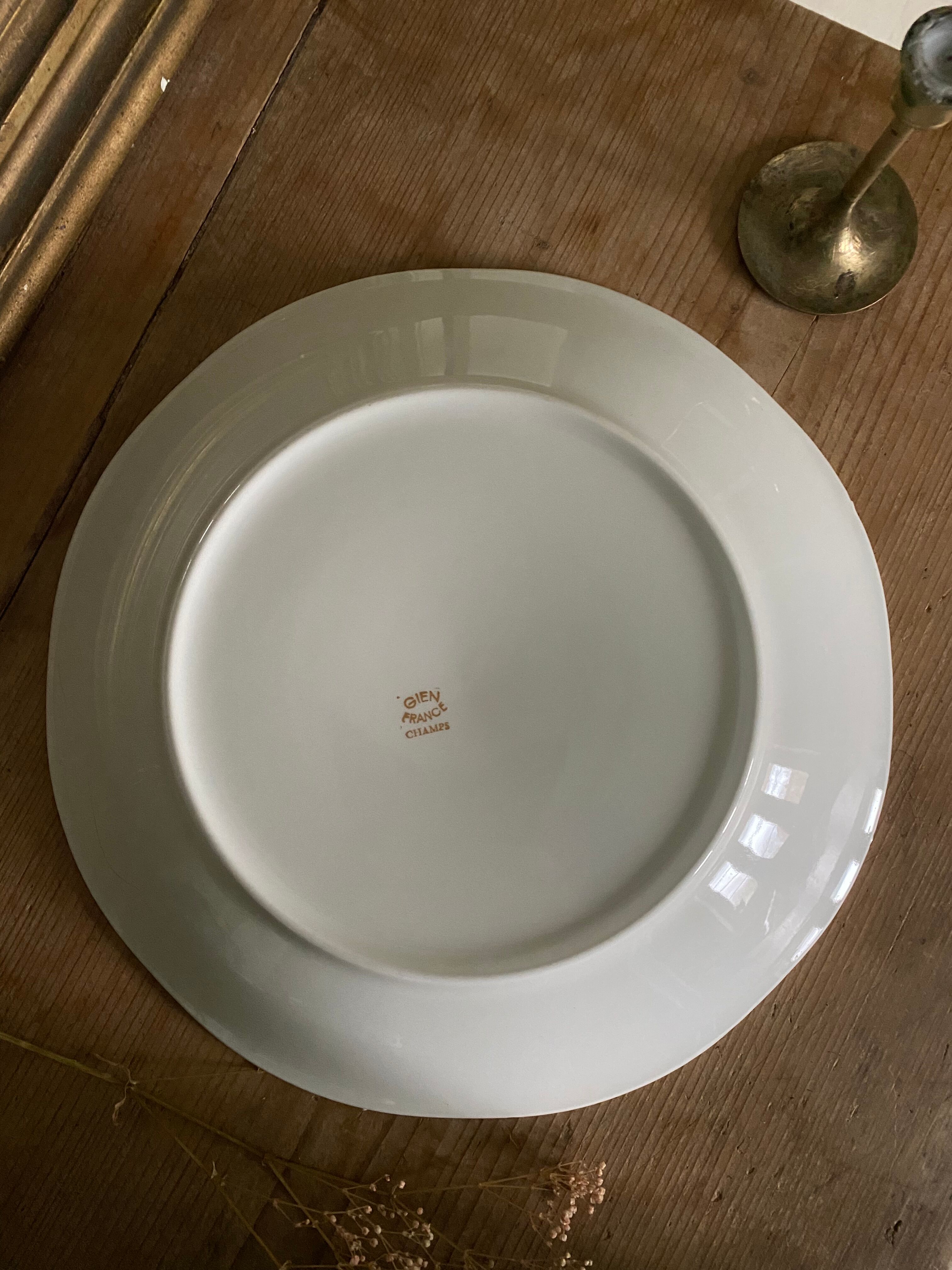 Old hollow earthenware dish Gien model Champs