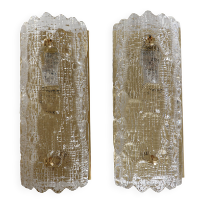 Paire d'appliques en verre et laiton par Carl Fagerlund pour Orrefors, 1960