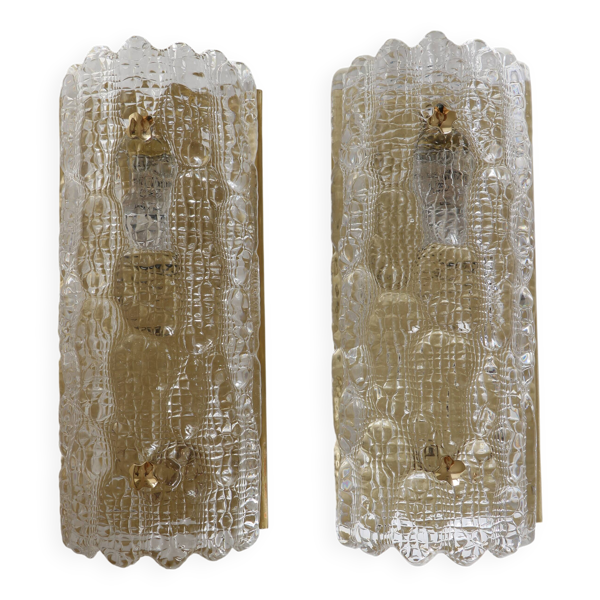 Paire d'appliques en verre et laiton par Carl Fagerlund pour Orrefors, 1960 — Beyit