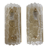 Pair of glass and brass wall lights by Carl Fagerlund for Orrefors, 1960.