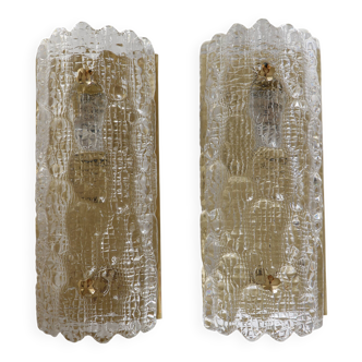 Pair of glass and brass wall lights by Carl Fagerlund for Orrefors, 1960.