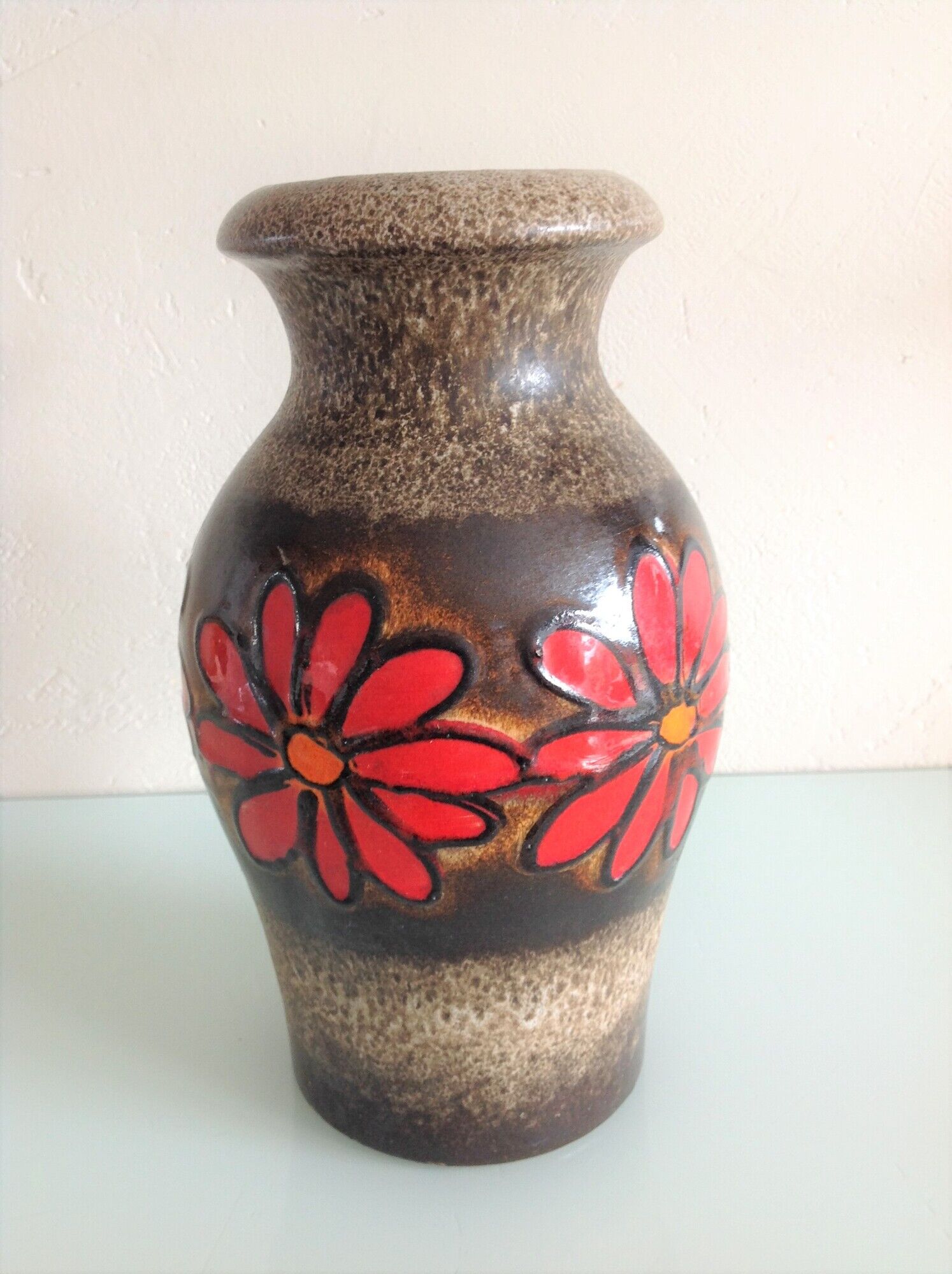 Fat Lava style red flower vase by Scheurich Keramik vintage 60s-70s