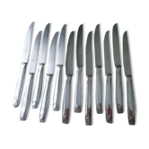 Box of 12 dessert or fruit knives in monoblock stainless steel Art Deco style