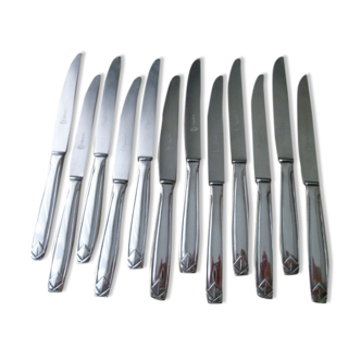 Box of 12 dessert or fruit knives in monoblock stainless steel Art Deco style