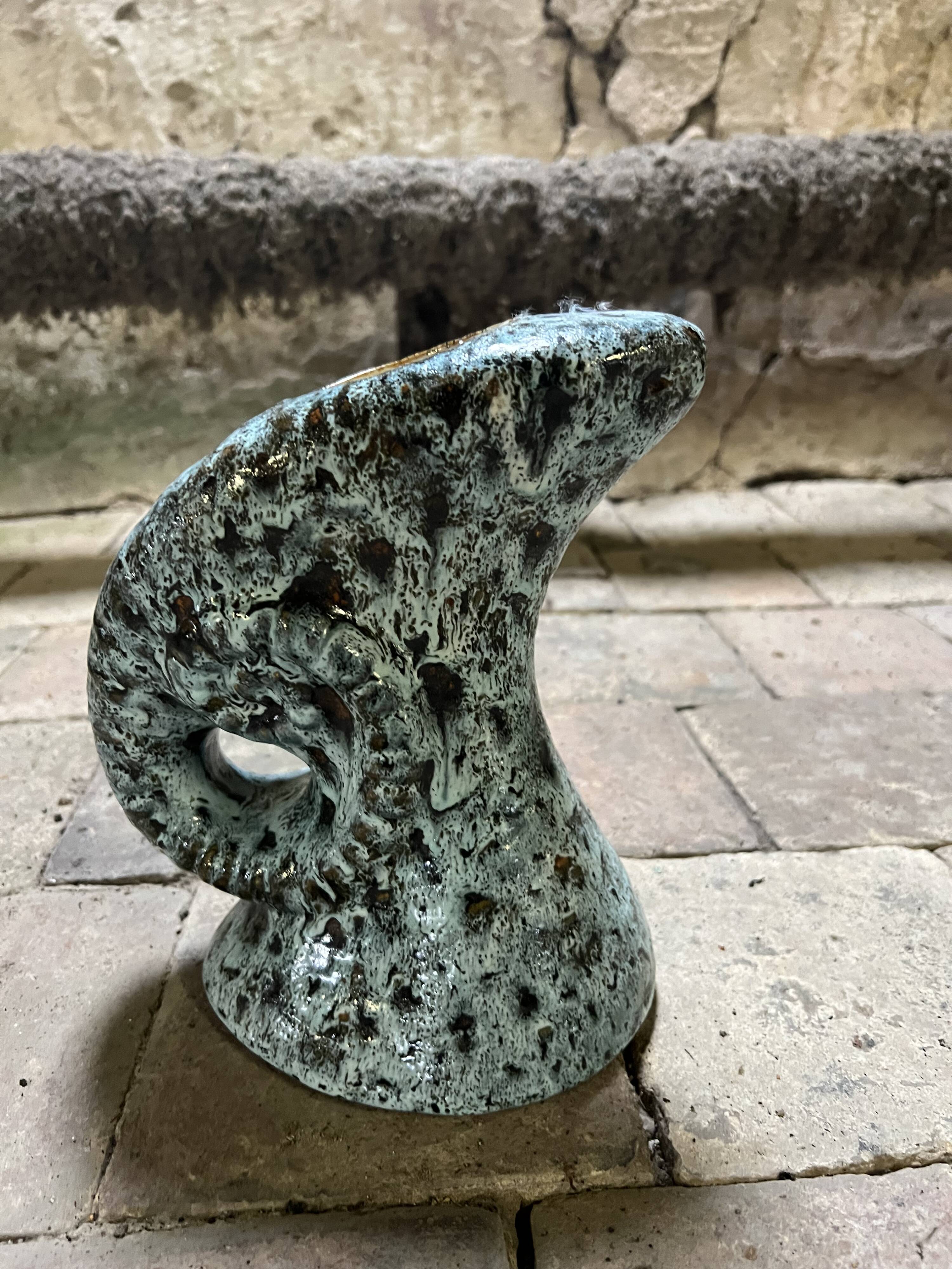 Turquoise glazed ceramic vase or pitcher – vintage brutalist style