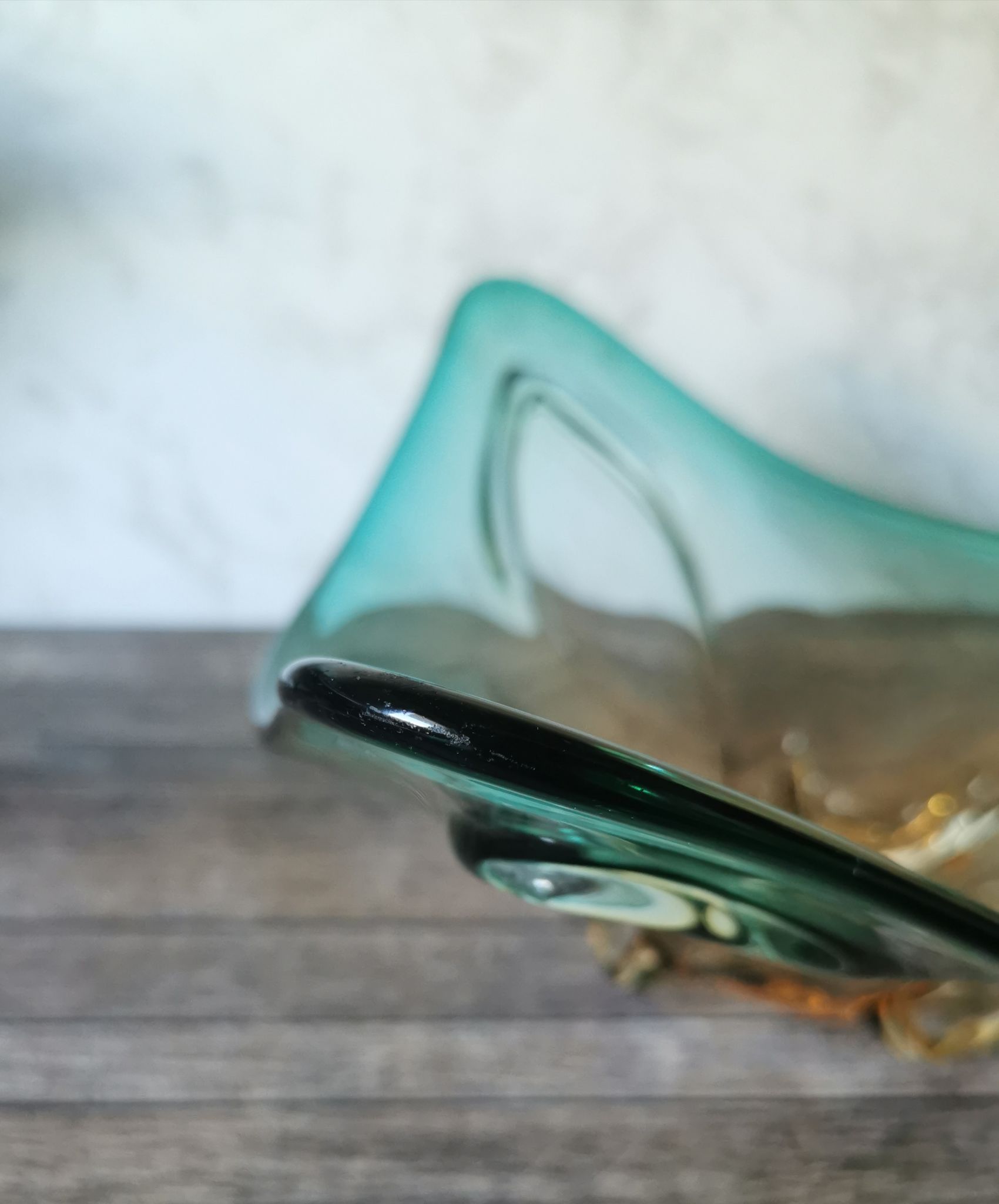 Large amber and green glass cup