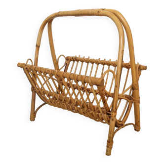 Vintage rattan magazine rack