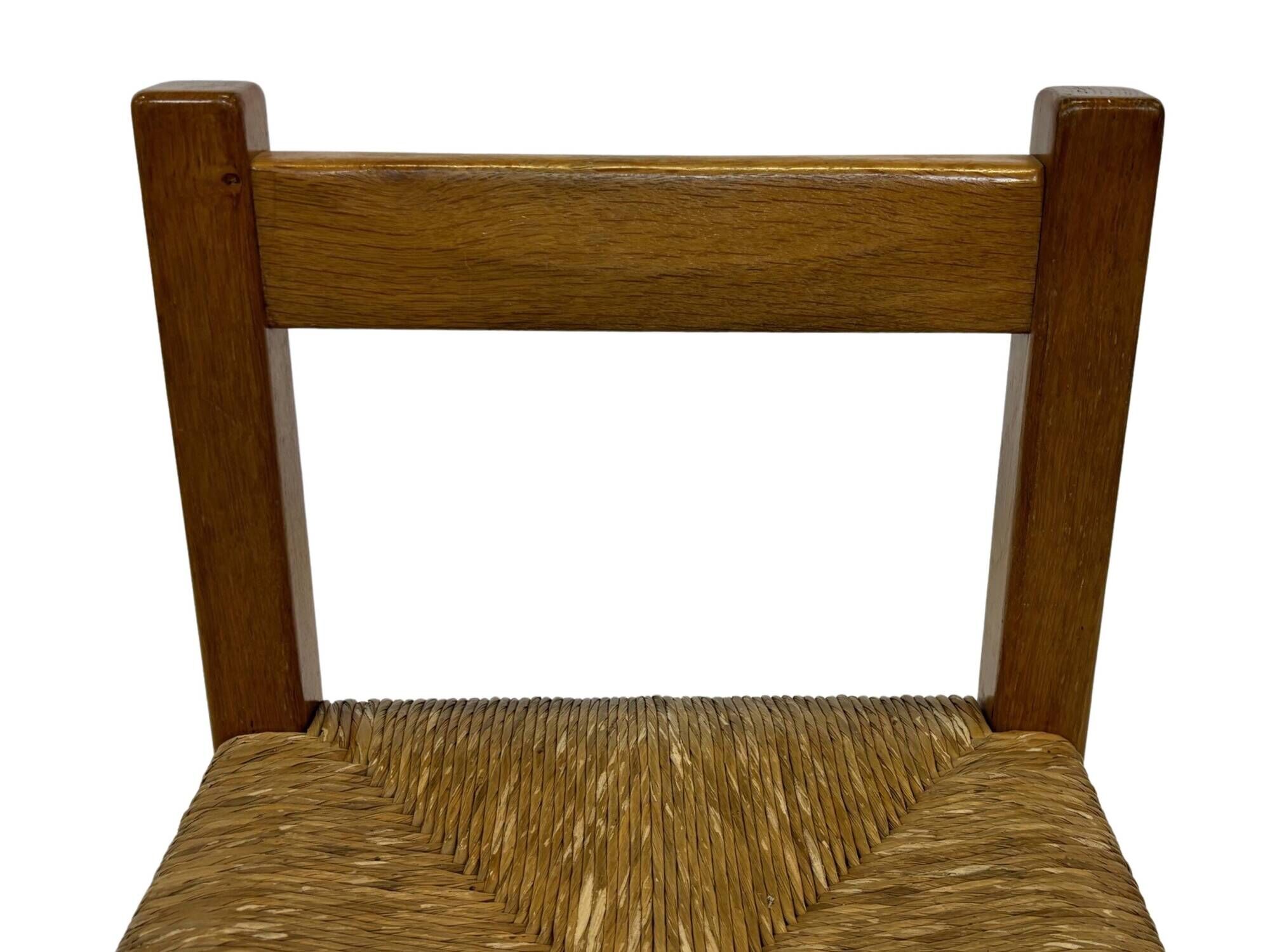 Set of four vintage chairs / stool - brutalist style minimalist oak and wicker 60s