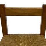 Set of four vintage chairs / stool - brutalist style minimalist oak and wicker 60s