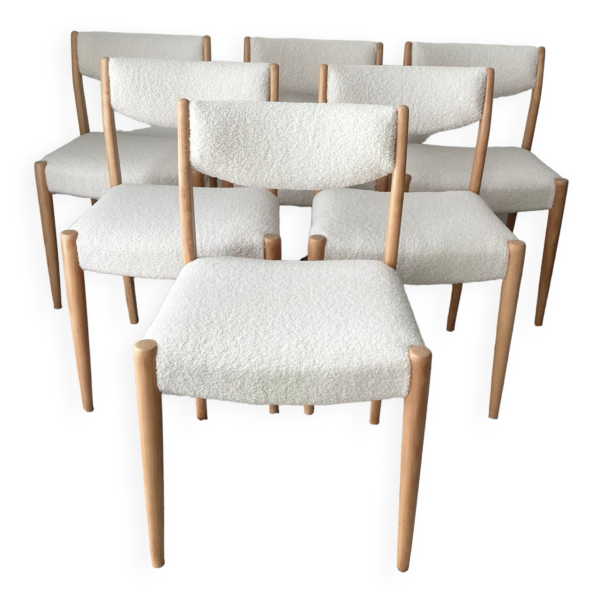 Vintage chairs 60s fully restored with a curly fabric