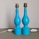 Pair of Philippe Capelle turquoise lacquered wooden table lamps MCM 1970s