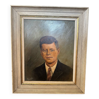 Très beau portrait du président John F. Kennedy, signé Bourlet.
