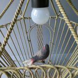 Chandelier suspension in metal, cage shape, from the 60s