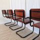 Set of 4 Vintage Quilted Leather Dining Chairs: Black Metal Base