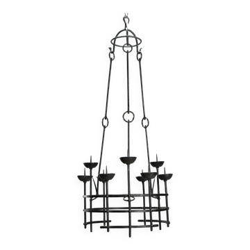 Lustre ancien en fer forgé A. Gerardi, Italie XIXe siècle