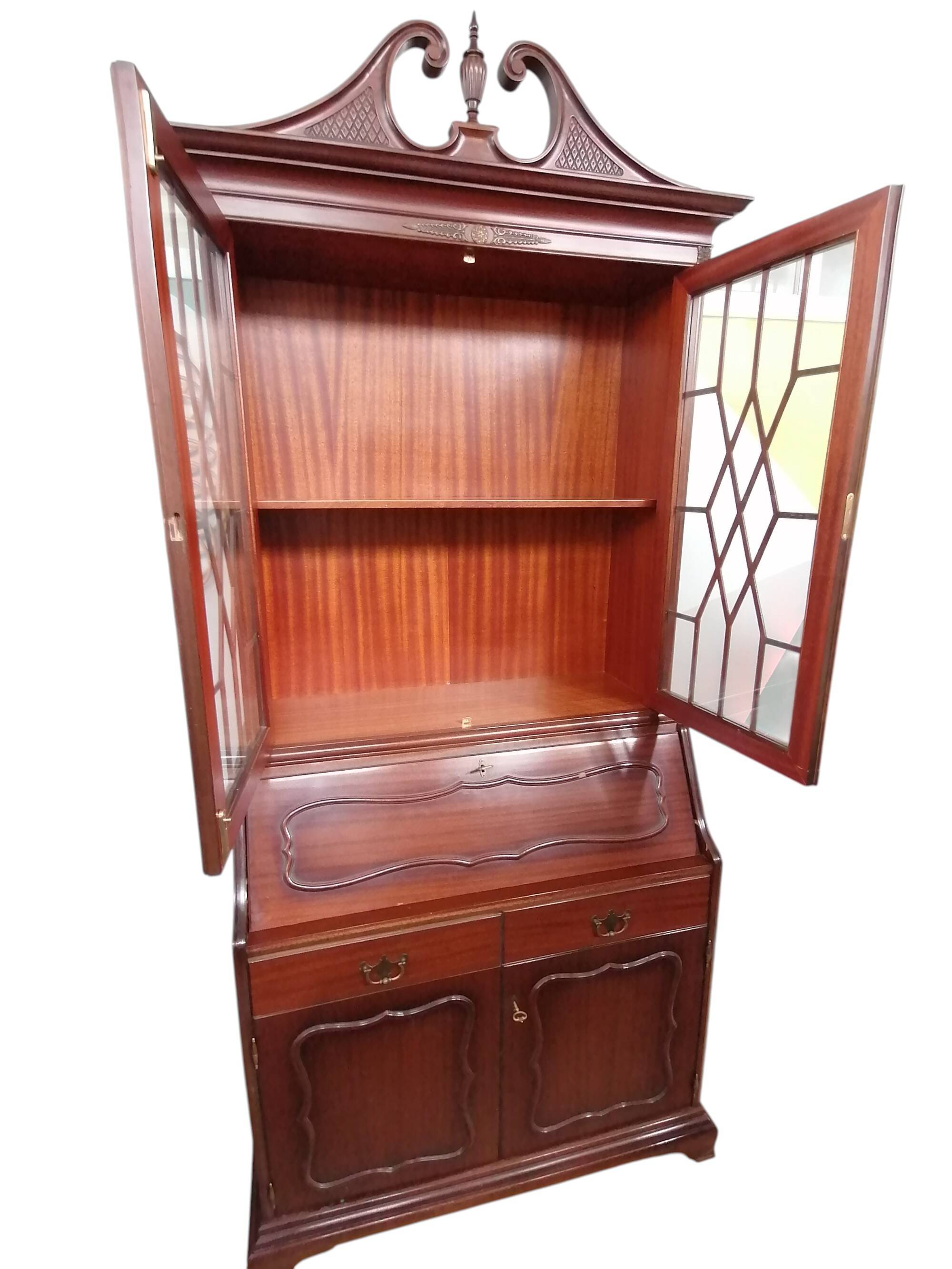Trumeau (secretary desk) vintage con vetrina, anni 50
