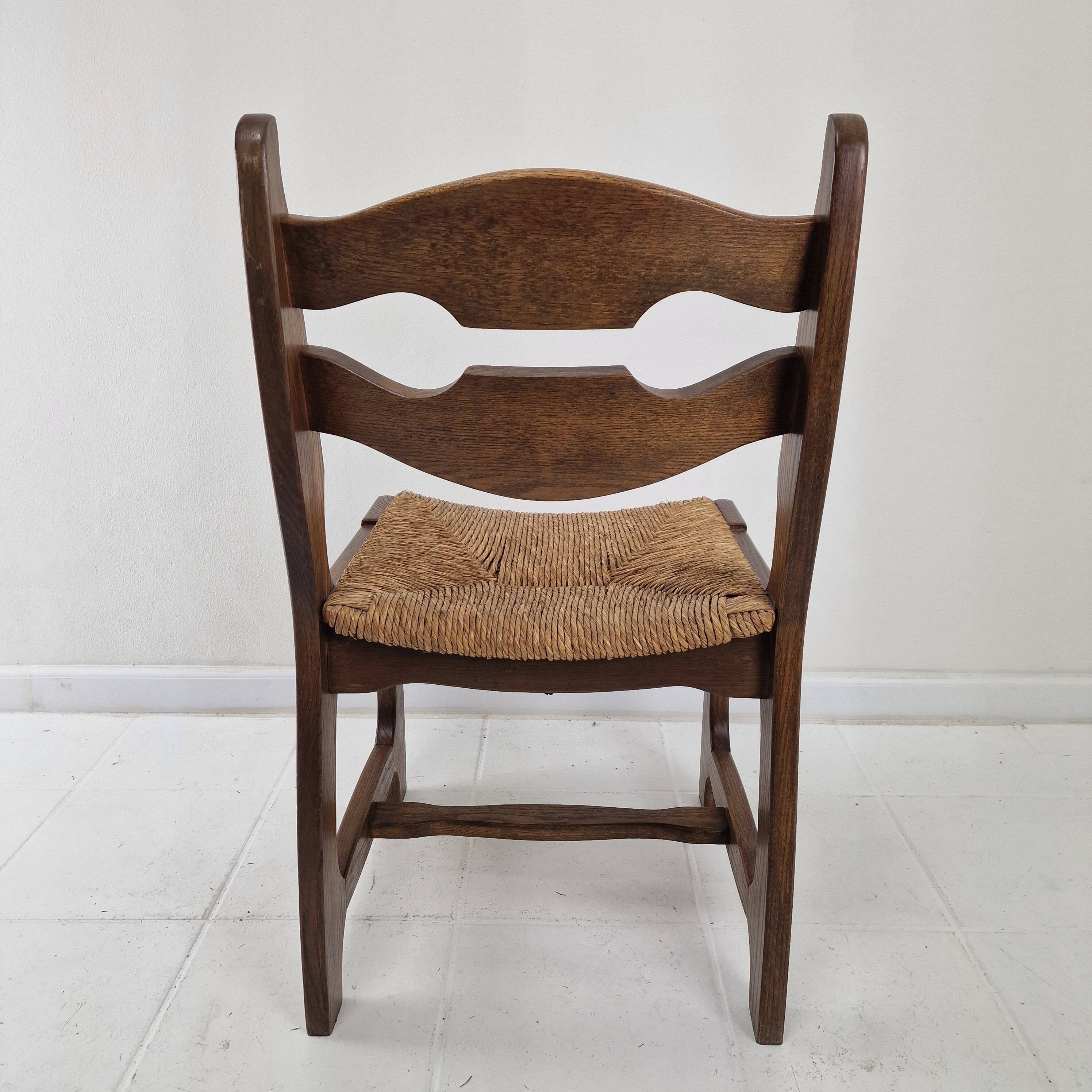 MidCentury Brutalist Oak "Razor Blade" Dining Chairs, Set of 6, France 60's