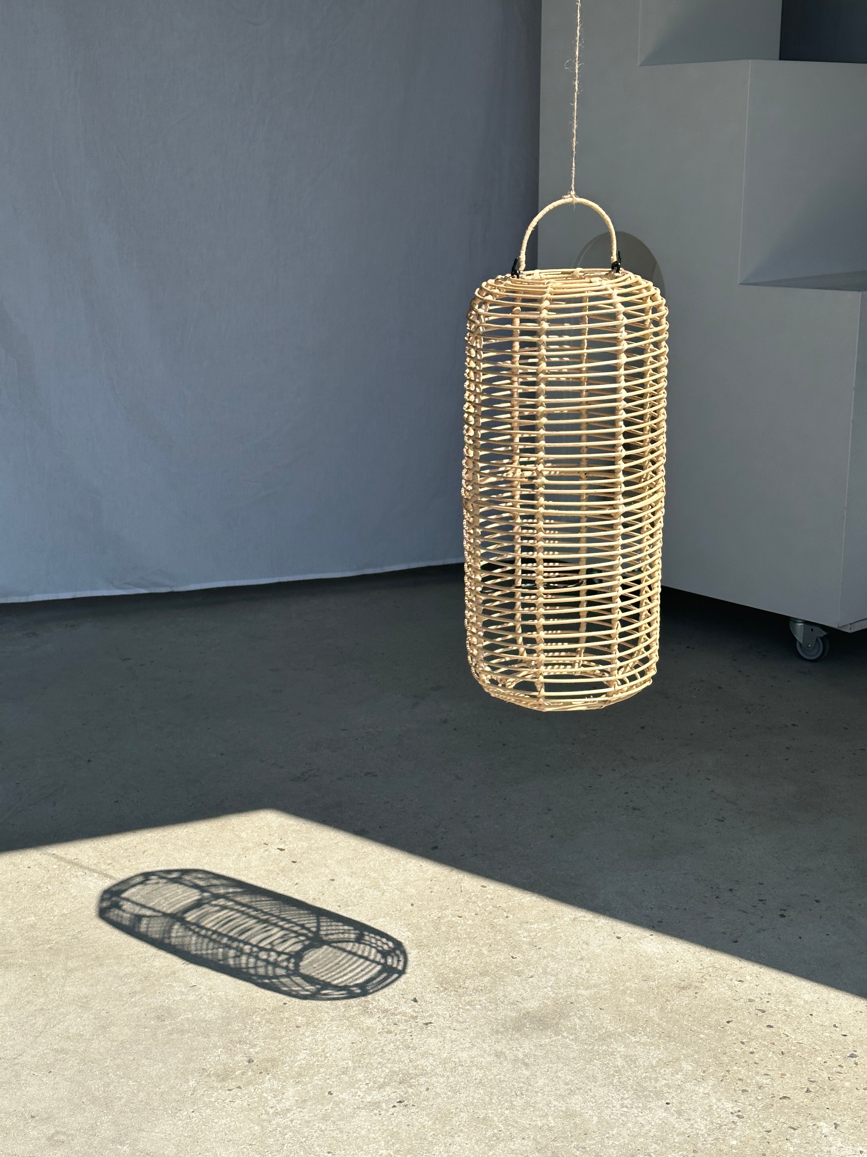 Large lantern-shaped rattan pendant lamp H50 D24