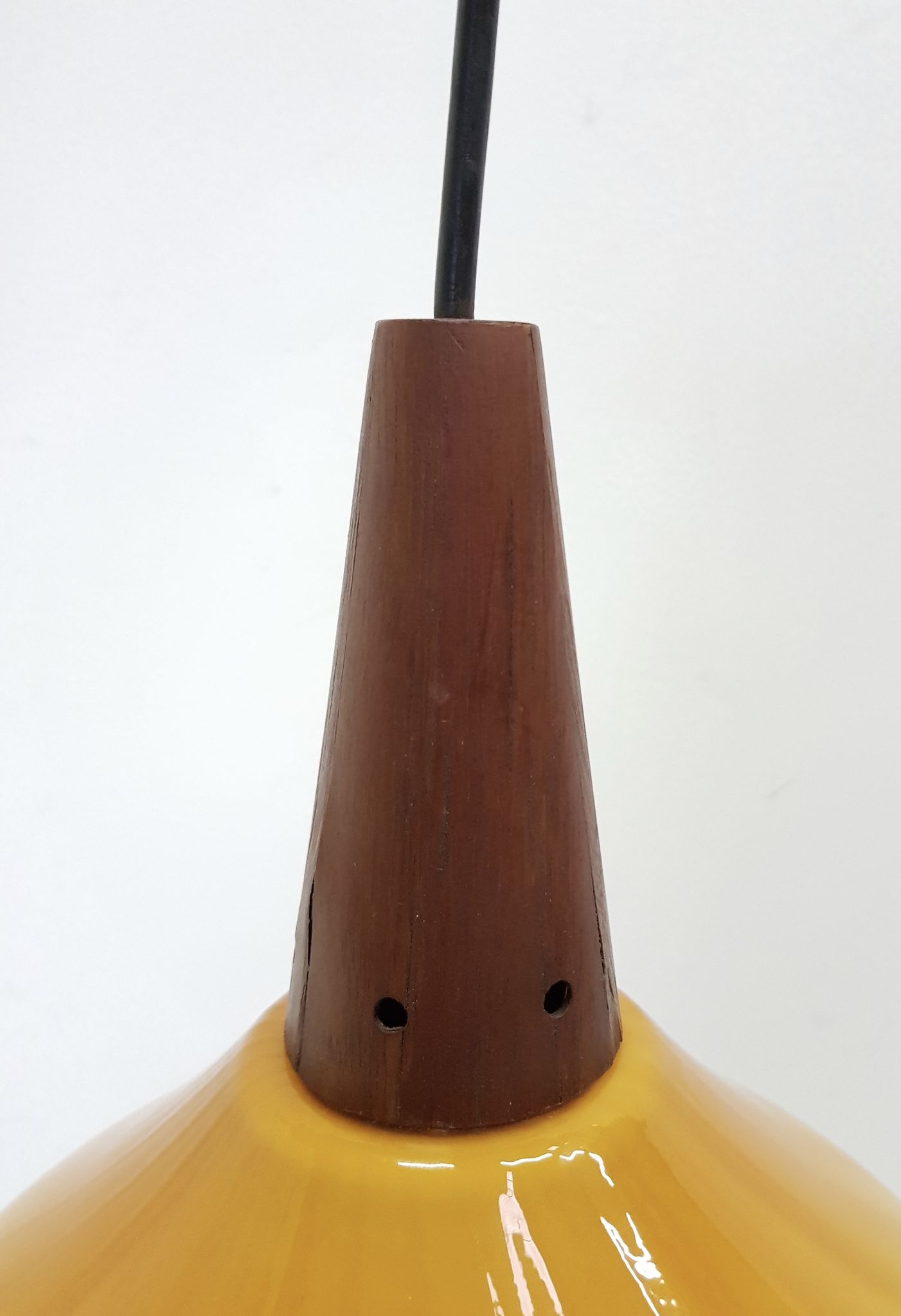 Scandinavian vintage hanging in orange glass and teak from the 1960s