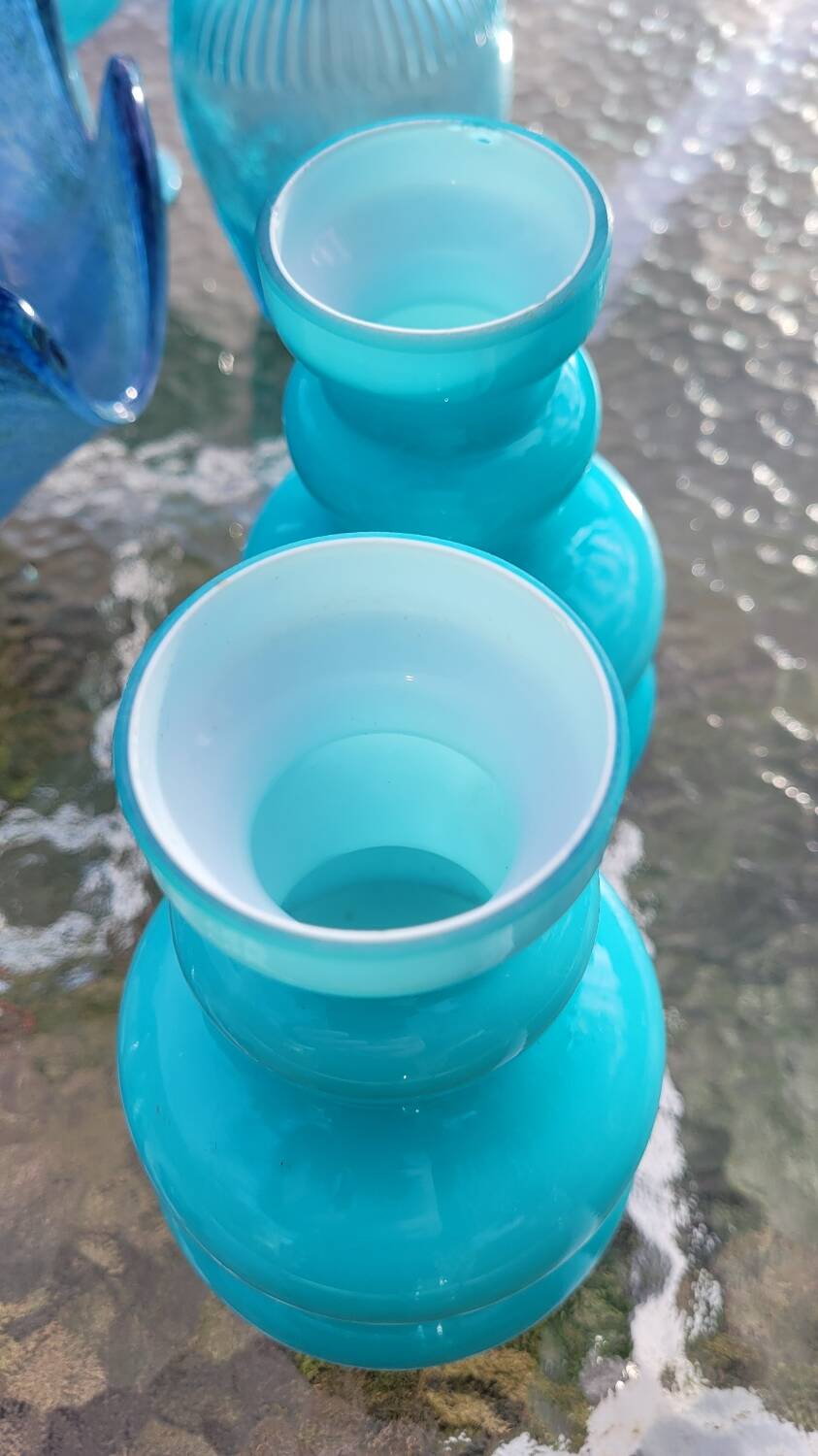 Pair of Space Age lampshades in blue opaline.