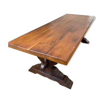 Monastery table with carved legs, solid oak