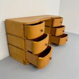 Old beech desk in art deco style with drawer, vintage 60s