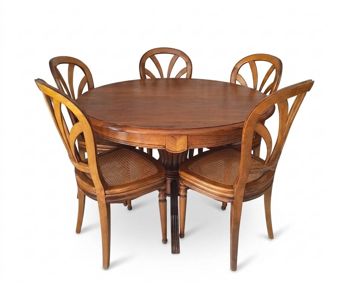 Round Solid Wood Dining Table + Extensions and Chairs