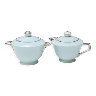 Théière et sucrier art déco en porcelaine : maison cambet lyon