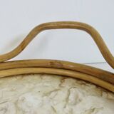 Plateau rond en bambou et nacre Capiz des Philippines, made in Italy, 1970