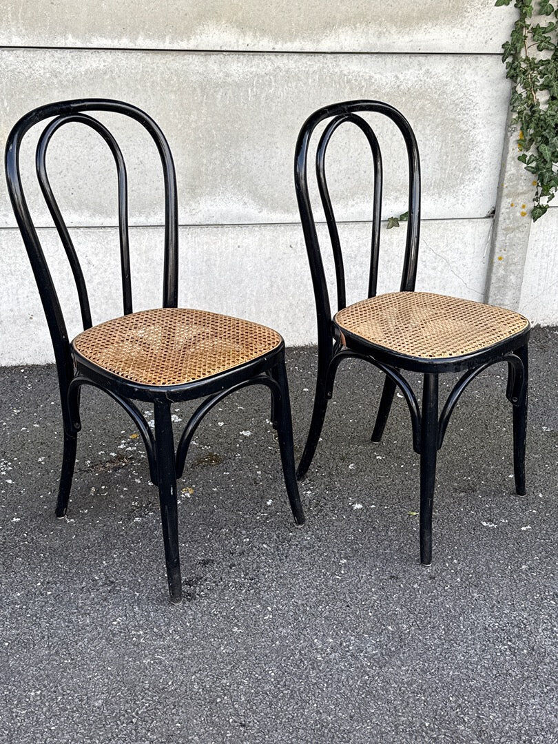 Set of 2 Bistro Chairs Style Thonet Furniture Black Wood and Cane