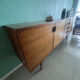 Scandinavian-style enfilade by EROS, made around 1960, in blonde teak, 220 cm.