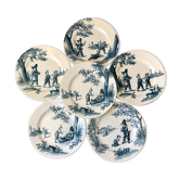 Lot de 6 assiettes plates Terre de Fer modèle "Garde Champêtre" fin XIXè