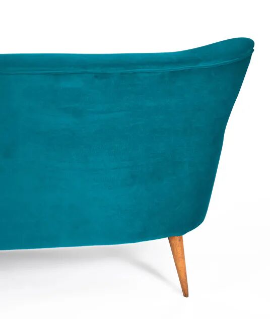 Turquoise velvet 3-seater sofa, 1960s, restored.