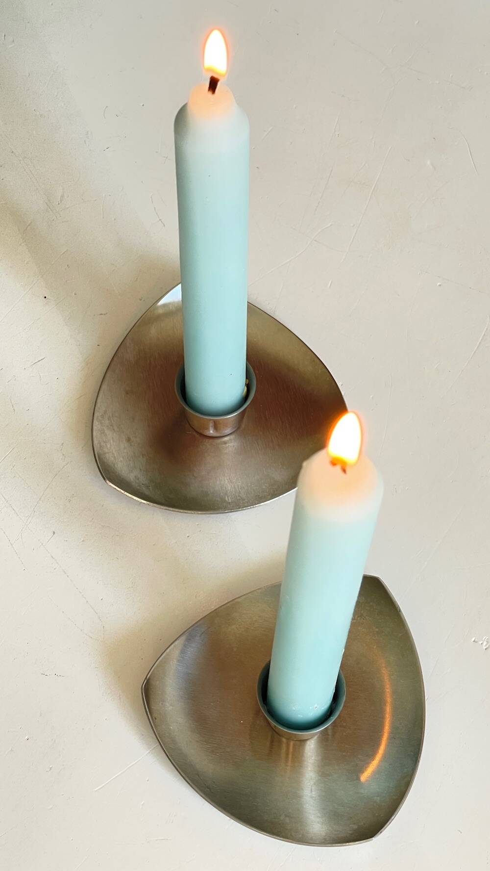 Bougeoirs géométriques métal brossé vintage