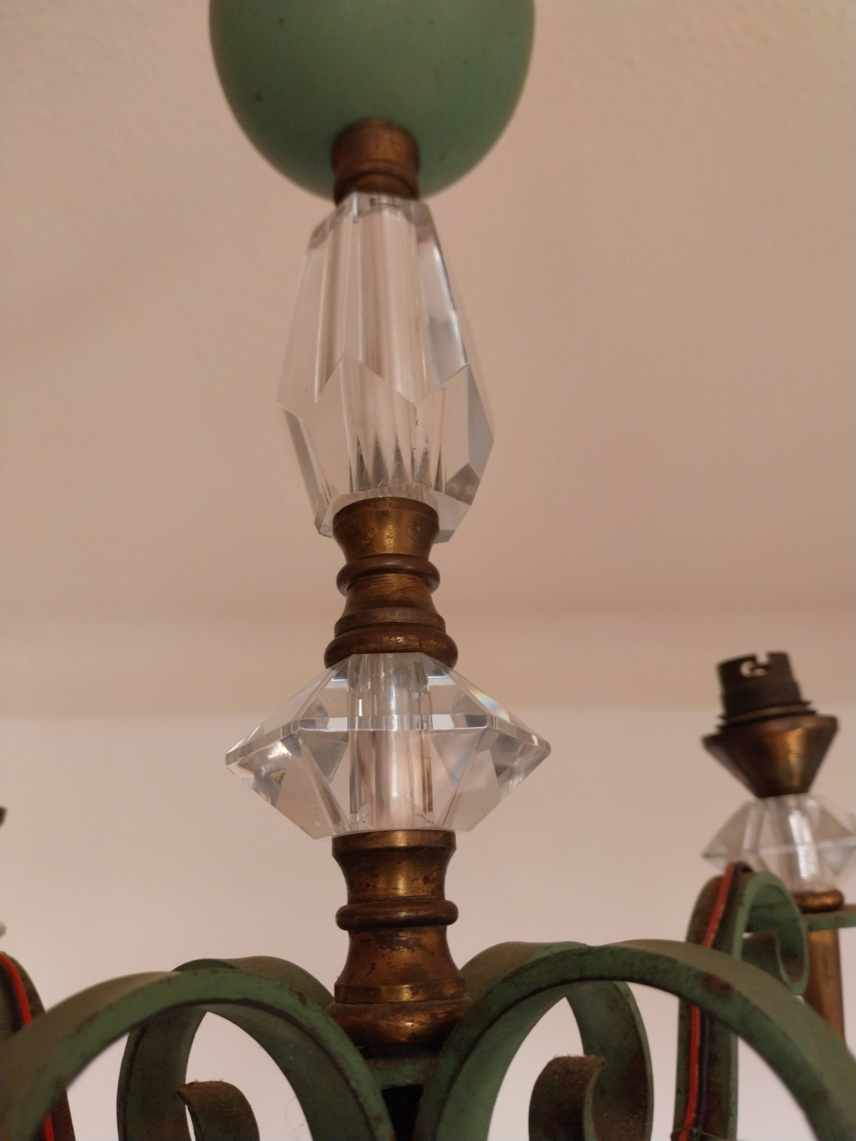 Lustre Art déco en fer forgé laiton et verre