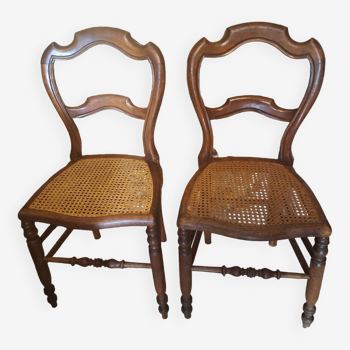 Pair of Bistrot blond wood chairs 1950 with canning seat