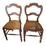 Pair of Bistrot blond wood chairs 1950 with canning seat