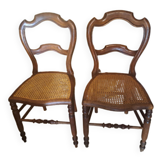 Paire de Chaises Bistrot bois blond 1950 avec assise en cannage