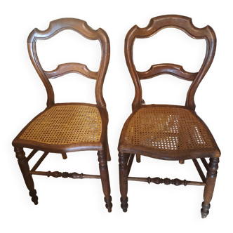 Pair of Bistrot blond wood chairs 1950 with canning seat