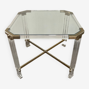 Table basse vintage en lucite et laiton années 60-70