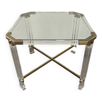 Table basse vintage en lucite et laiton années 60-70