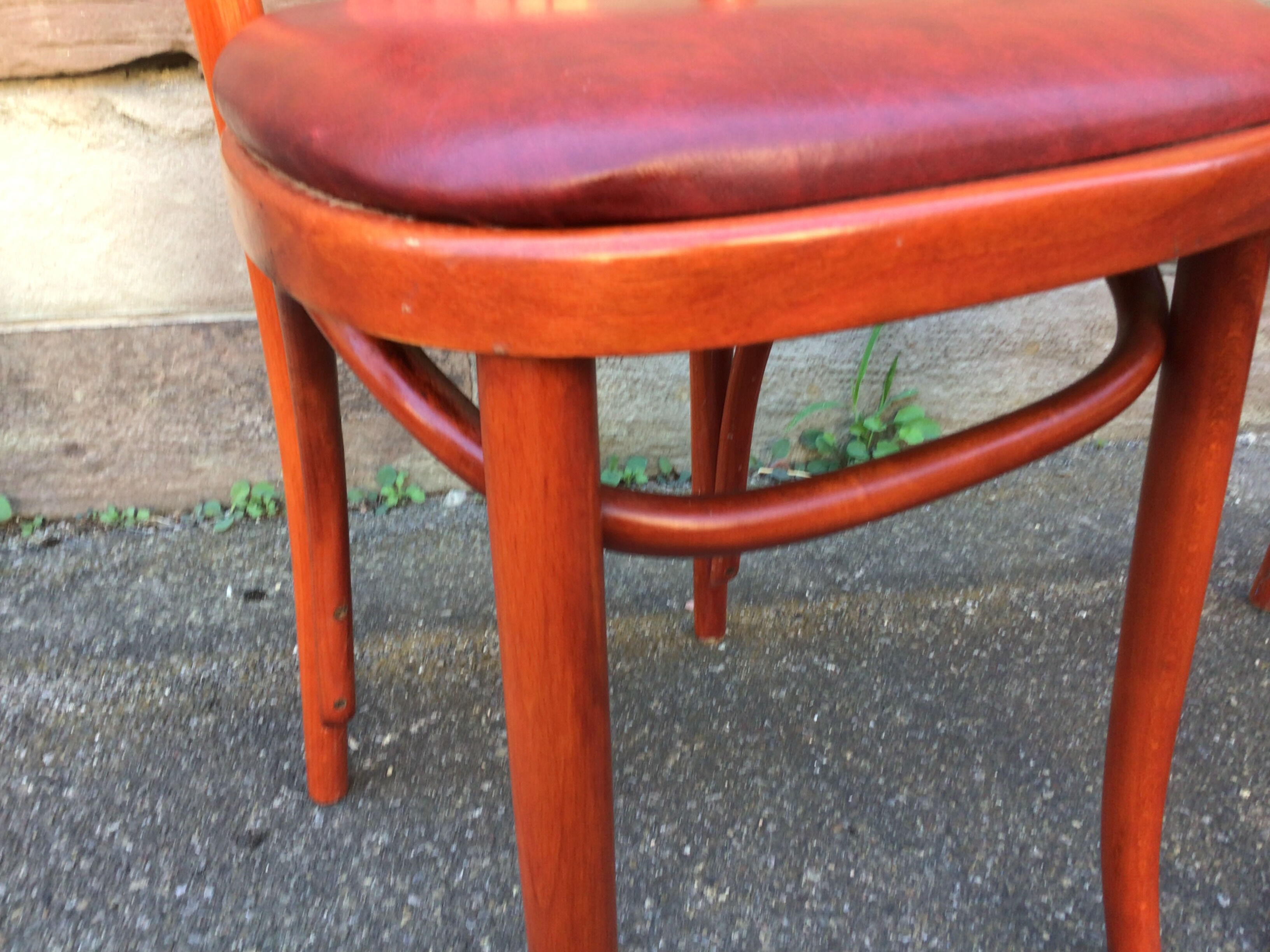 Pair of restaurant chairs curved wood imitation vintage leather 1970s