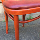 Pair of restaurant chairs curved wood imitation vintage leather 1970s