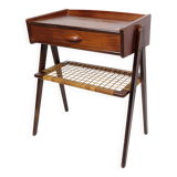 Bedside Table Made In Teak With Drawer & Wicker Shelf By Søren Rasmussen From 1960s